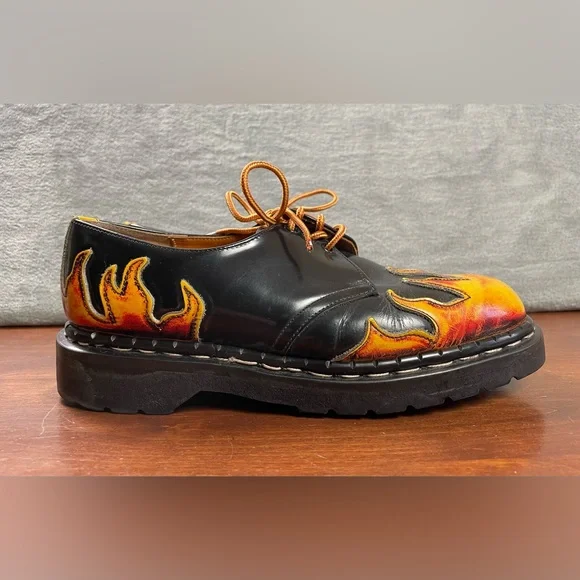 Tred Air Leather Flames Low Shoes Men’s Sz 8 Lace Up Black TredAir England - Picture 2 of 16